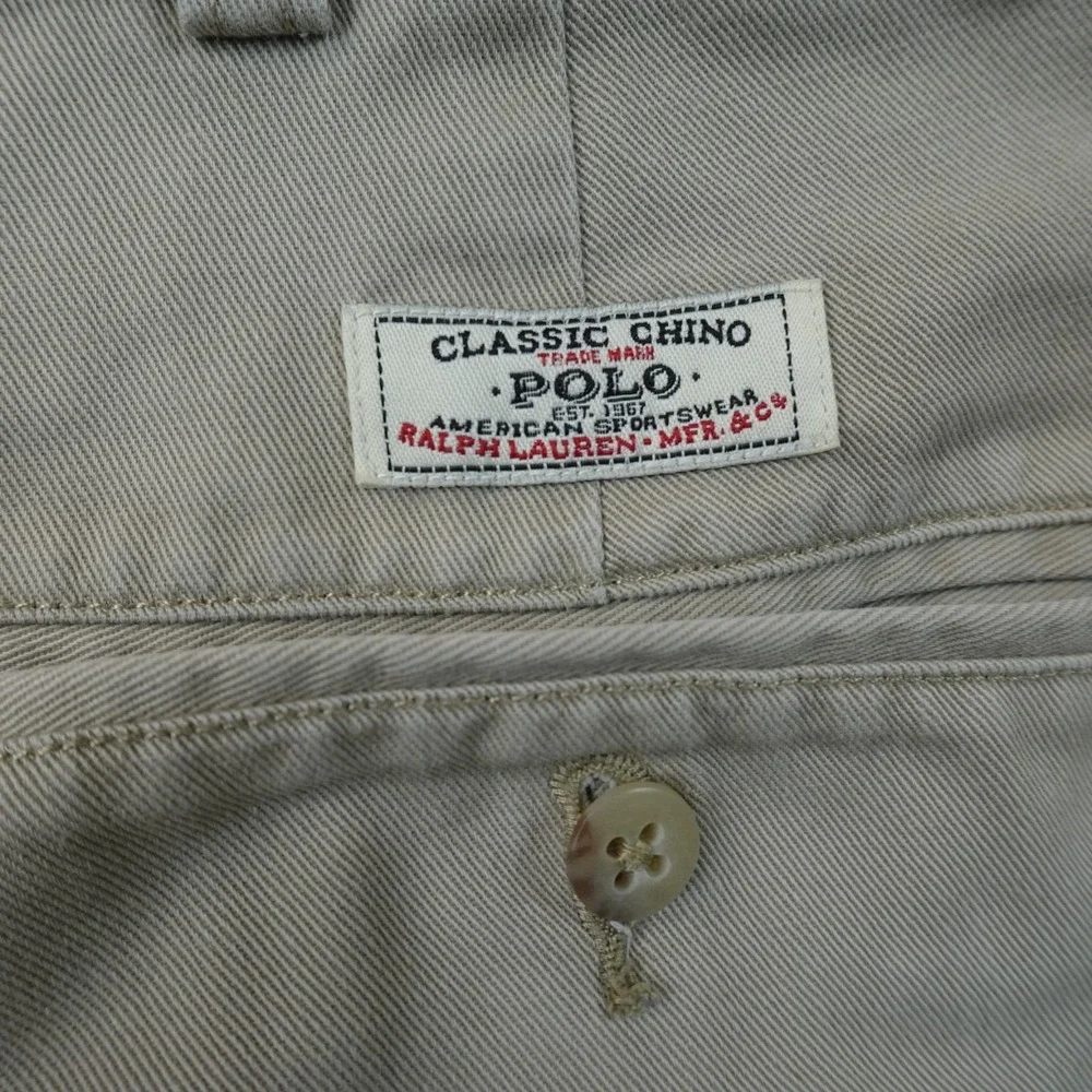 VTG Polo Ralph Lauren Shorts Mens 34 Beige Tan Andrew Chino Pleated 90s Golf Dad